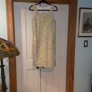 Ann Taylor Floral Yellow and White Sleeveless Dress Size 12.